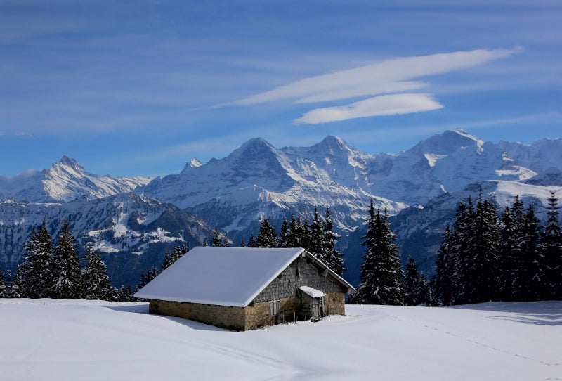 Premium Textil-Leinwand Premium Textil-Leinwand 120 cm x 80 cm quer Bergblick auf Eiger, Mönch, Jungfrau vom Niederhorn, Beatenberg