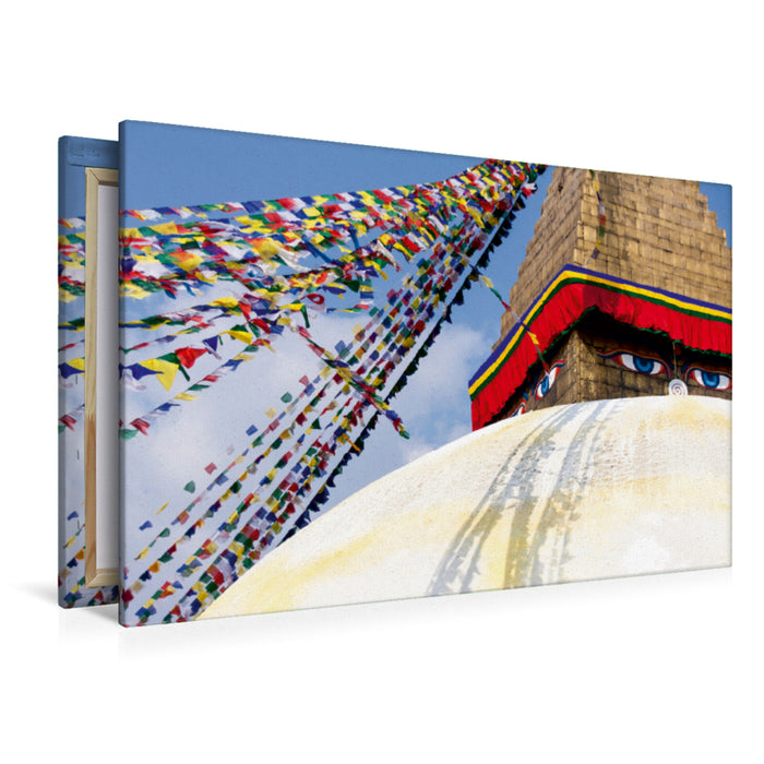 Premium Textil-Leinwand Premium Textil-Leinwand 120 cm x 80 cm quer Das Weltkulturerbe Bodnath (Boudha) in Kathmandu