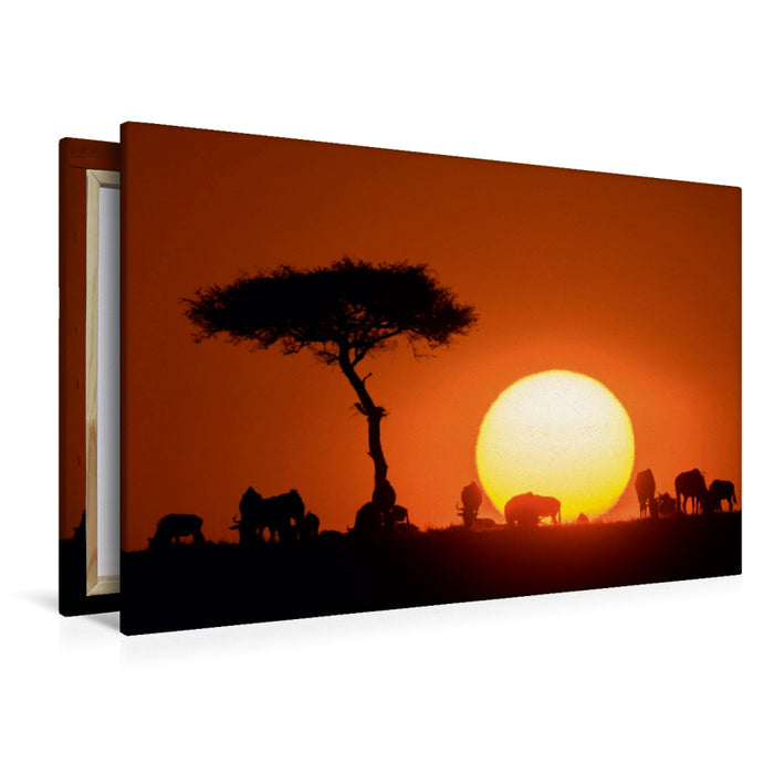 Toile textile premium Toile textile premium 120 cm x 80 cm paysage Gnou devant le soleil levant 