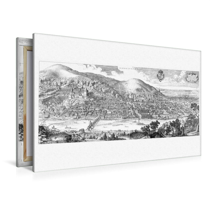 Toile textile haut de gamme Toile textile haut de gamme 120 cm x 80 cm paysage vieille ville et château d'Heidelberg (panorama vers 1620) 