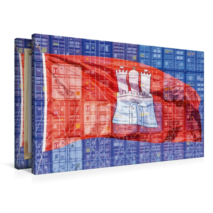 Premium Textil-Leinwand Premium Textil-Leinwand 90 cm x 60 cm quer Flagge der Hansestadt Hamburg