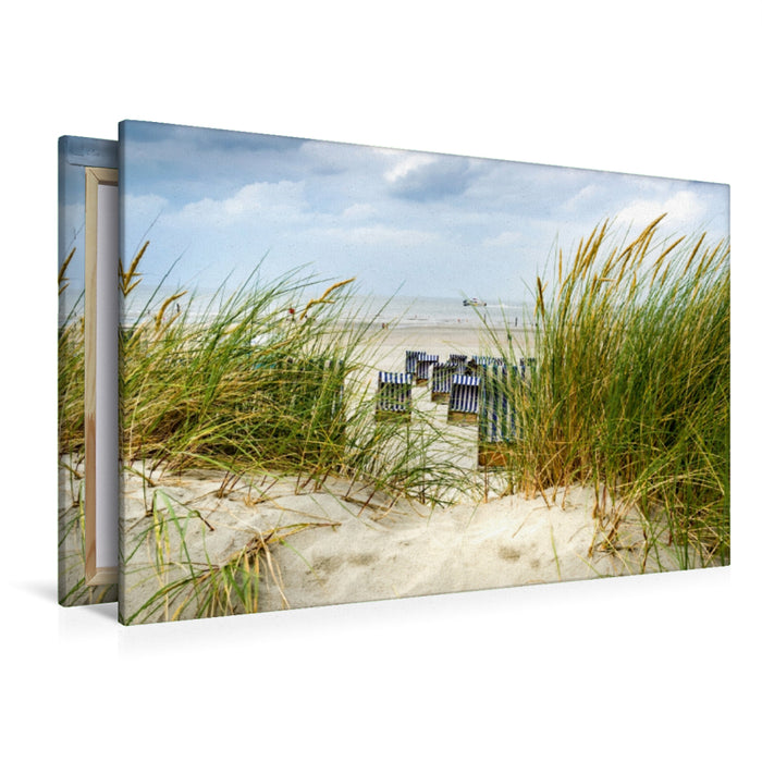 Premium Textil-Leinwand Premium Textil-Leinwand 120 cm x 80 cm quer Blick durch die Dünen zum Strand