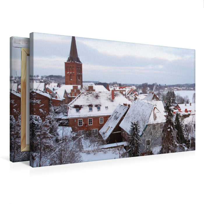 Premium textile canvas Premium textile canvas 75 cm x 50 cm landscape Plön in the snow 