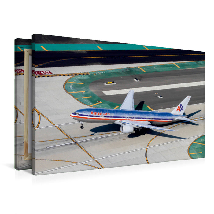 Premium Textil-Leinwand Premium Textil-Leinwand 90 cm x 60 cm quer American Airlines  Boeing 777-200  Los Angeles, USA