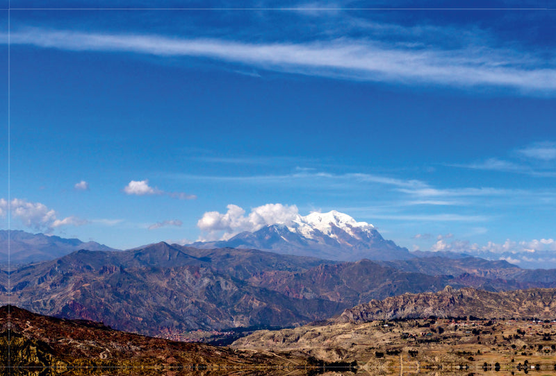Toile textile haut de gamme Toile textile haut de gamme 120 cm x 80 cm à travers l'Illimani dans les Andes (6 439 m), deuxième plus haute montagne de Bolivie 