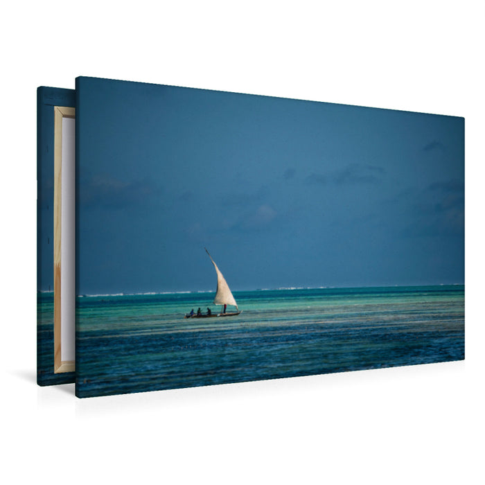 Premium textile canvas Premium textile canvas 120 cm x 80 cm landscape fishing boat 