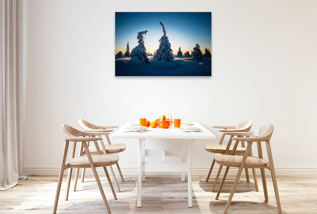 Premium textile canvas Premium textile canvas 120 cm x 80 cm landscape Karelia in the setting sun 