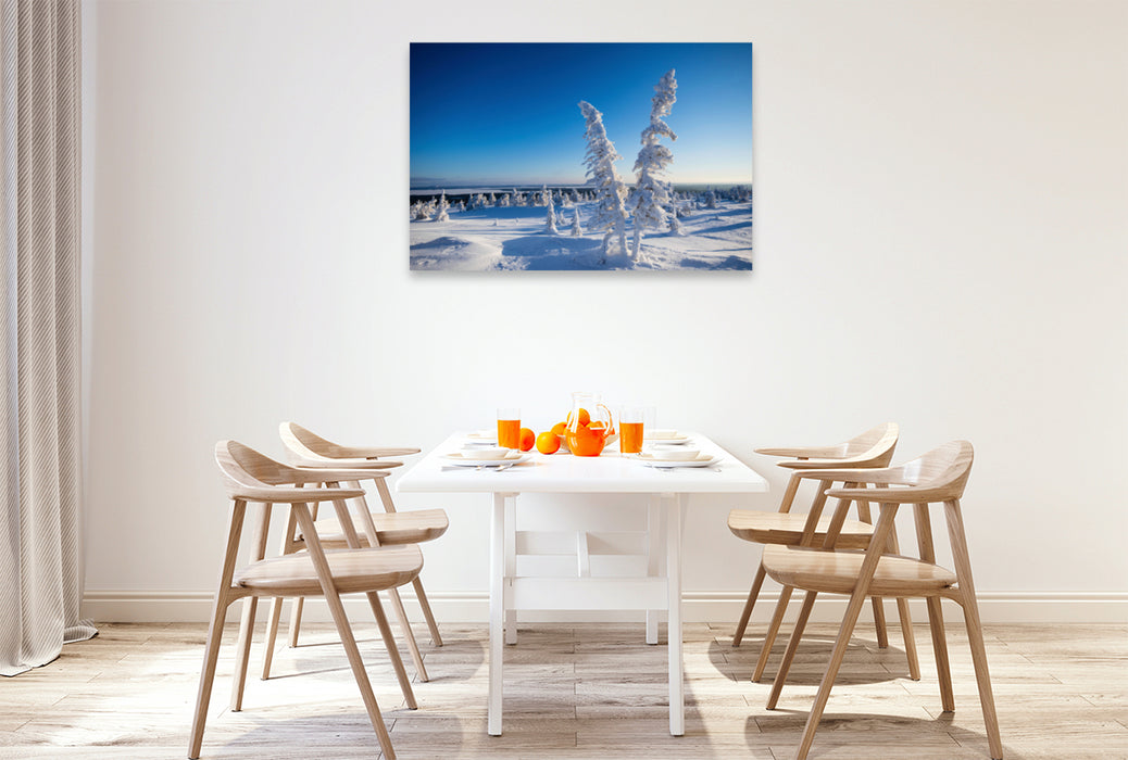 Premium textile canvas Premium textile canvas 120 cm x 80 cm landscape Cold snow in Karelia 