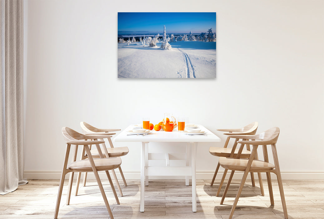 Premium textile canvas Premium textile canvas 120 cm x 80 cm across ski track into the distance 