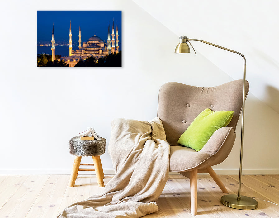 Toile textile premium Toile textile premium 75 cm x 50 cm paysage Mosquée du Sultan Ahmed à l'heure bleue 