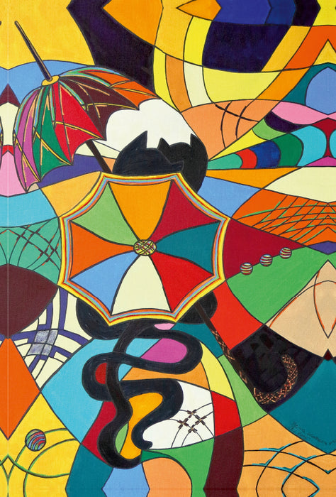 Toile textile haut de gamme Toile textile haut de gamme 80 cm x 120 cm de haut Umbrella-Kätz II, Petra Kolossa, acrylique sur toile, 70x50, 2015 