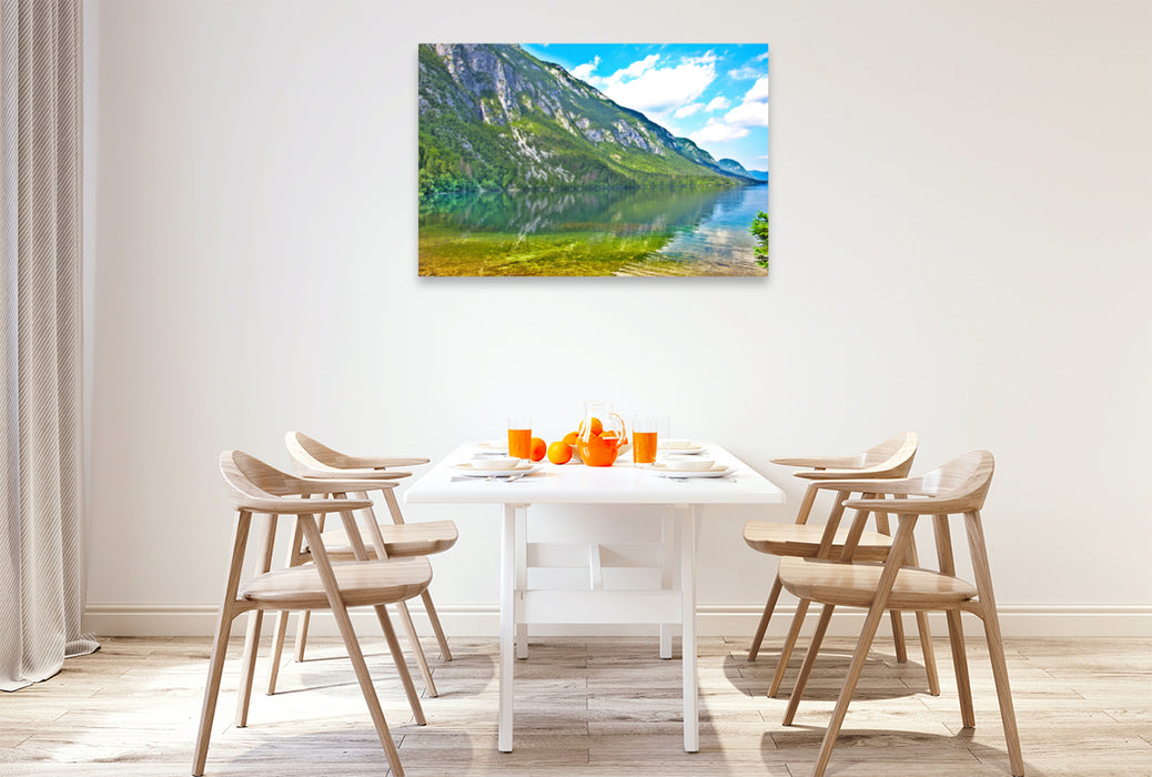 Toile textile haut de gamme Toile textile haut de gamme 120 cm x 80 cm reflet paysage au lac Bohinj 