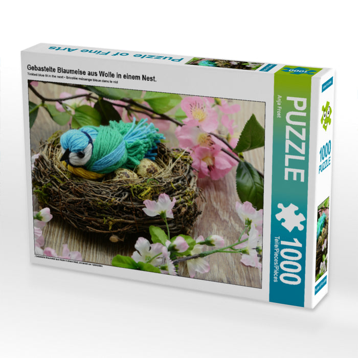Gebastelte Blaumeise aus Wolle in einem Nest. - CALVENDO Foto-Puzzle - calvendoverlag 29.99