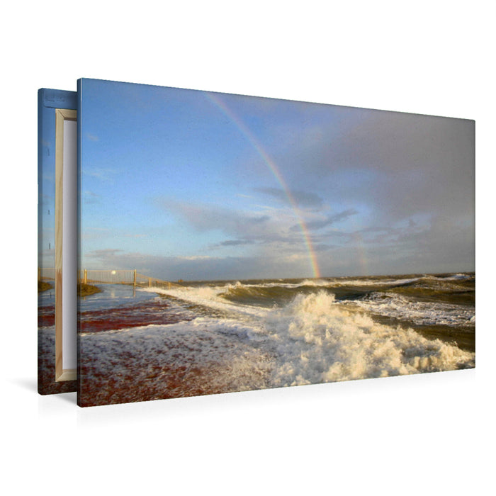 Toile textile premium Toile textile premium 120 cm x 80 cm paysage onde de tempête avec arc-en-ciel 