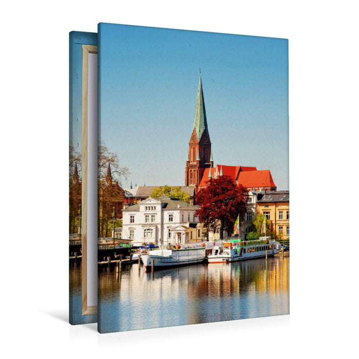 Premium Textil-Leinwand Premium Textil-Leinwand 80 cm x 120 cm  hoch Blick zum Dom und Anlegestelle der Weiße Flotte