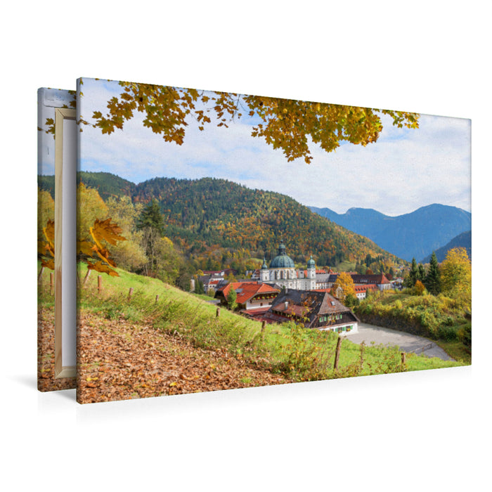 Premium Textil-Leinwand Premium Textil-Leinwand 120 cm x 80 cm quer Herbstlandschaft Kloster Ettal in Oberbayern