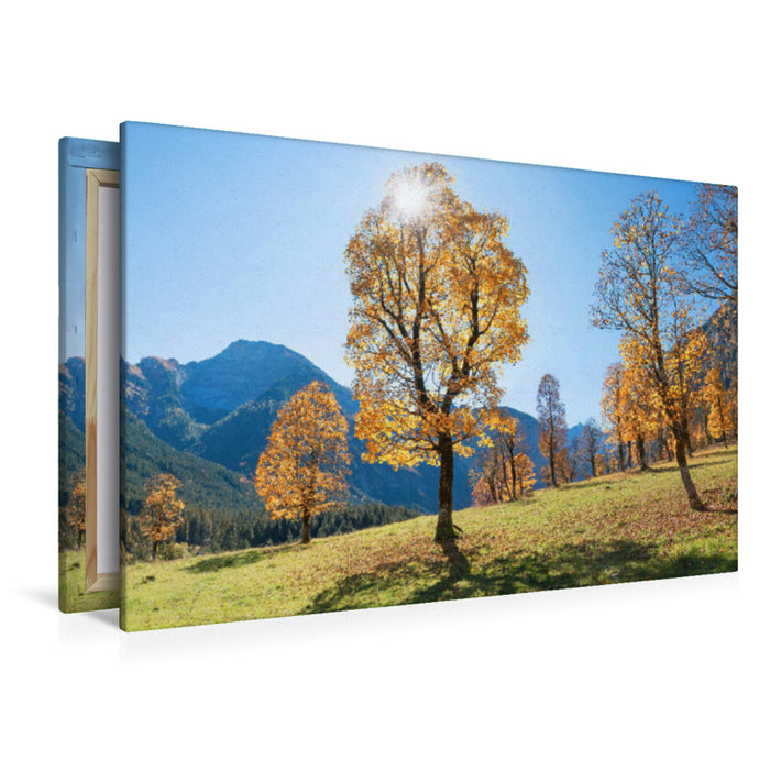 Premium Textil-Leinwand Premium Textil-Leinwand 120 cm x 80 cm quer Herbstlandschaft am Ahornboden im Karwendel