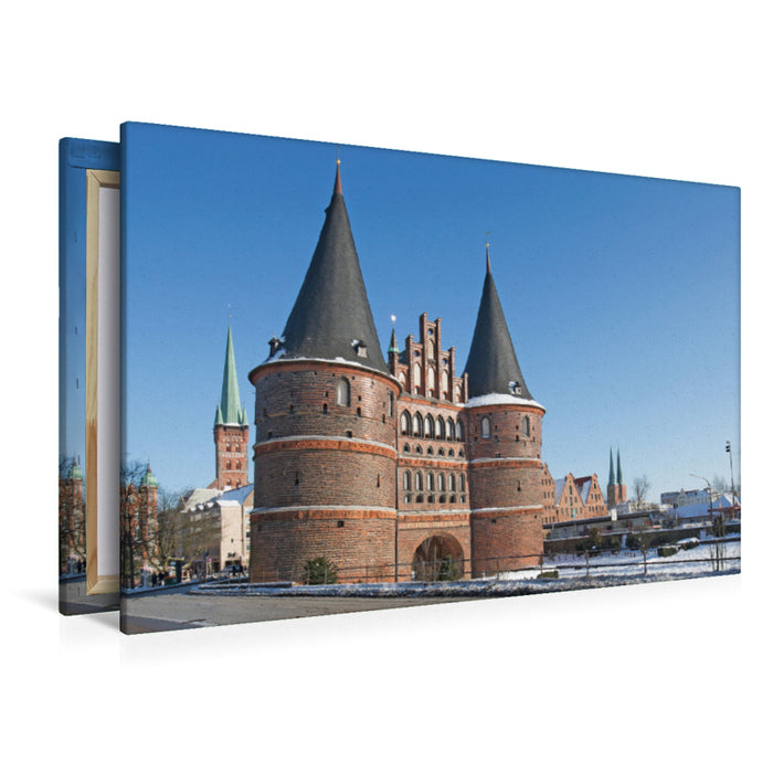 Premium textile canvas Premium textile canvas 120 cm x 80 cm landscape Holstentor Lübeck 