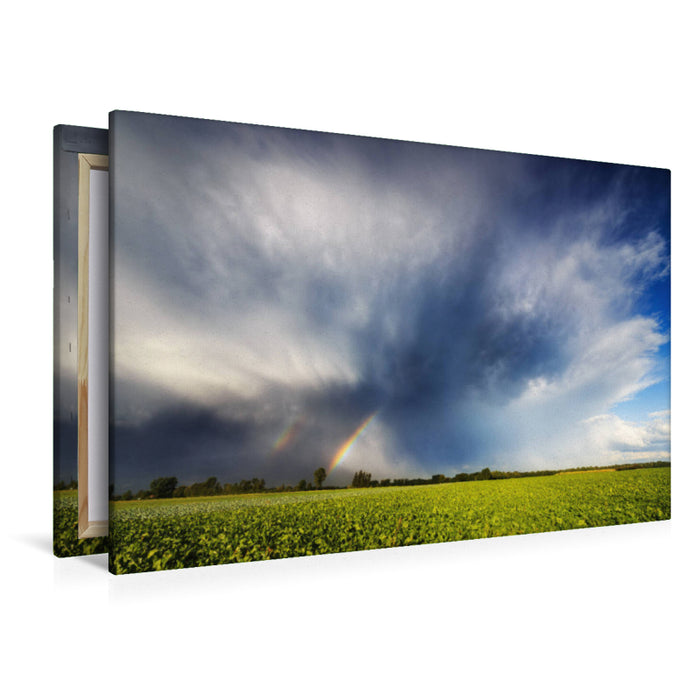 Premium Textil-Leinwand Premium Textil-Leinwand 120 cm x 80 cm quer Schauerabzug mit Regenbogen