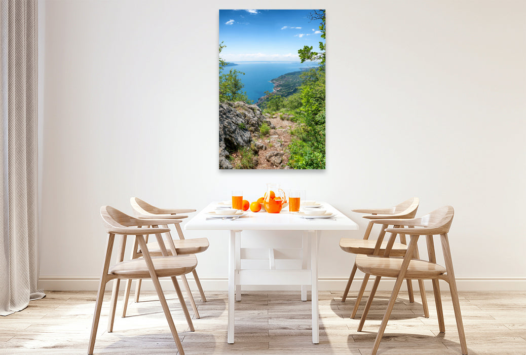 Premium textile canvas Premium textile canvas 80 cm x 120 cm high Sasso hiking trail with Lake Garda view 