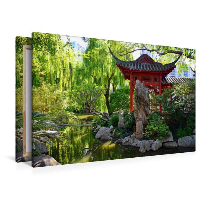 Premium Textil-Leinwand Premium Textil-Leinwand 120 cm x 80 cm quer Chinesischer Garten