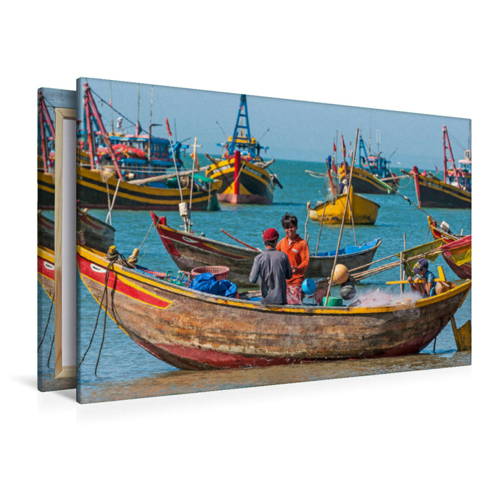 Premium Textil-Leinwand Premium Textil-Leinwand 120 cm x 80 cm quer Fischerhafen, Mui Ne, Vietnam