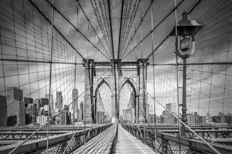 Toile textile premium Toile textile premium 120 cm x 80 cm paysage NEW YORK CITY Pont de Brooklyn Monochrome 