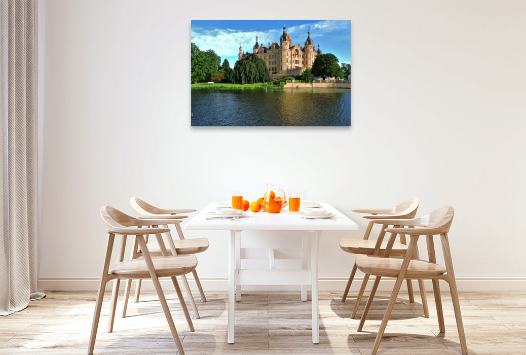 Premium textile canvas Premium textile canvas 120 cm x 80 cm landscape Schwerin Castle 