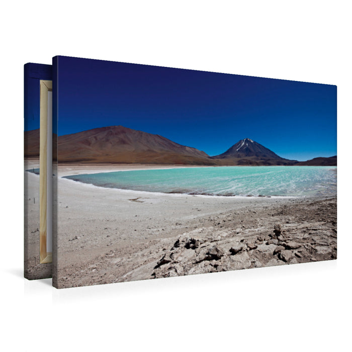 Premium textile canvas Premium textile canvas 90 cm x 60 cm landscape Laguna Verde and Vulcano Licancabur 