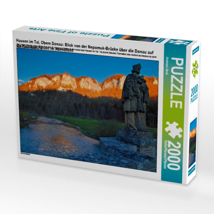 Hausen im Tal, Obere Donau: Blick von der Nepomuk-Brücke über die Donau auf die Hausener Felsen im Abendlicht - CALVENDO Foto-Puzzle - calvendoverlag 39.99