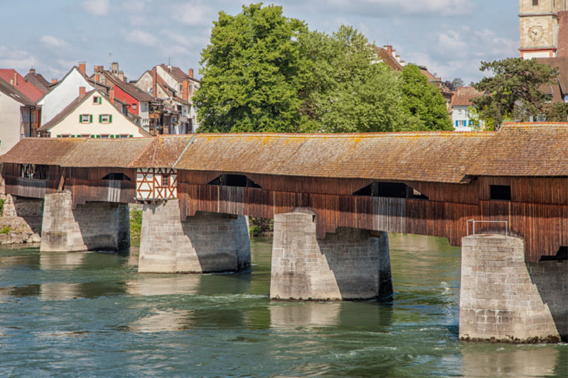 Premium Textil-Leinwand Premium Textil-Leinwand 120 cm x 80 cm quer Holzbrücke in Bad Säckingen