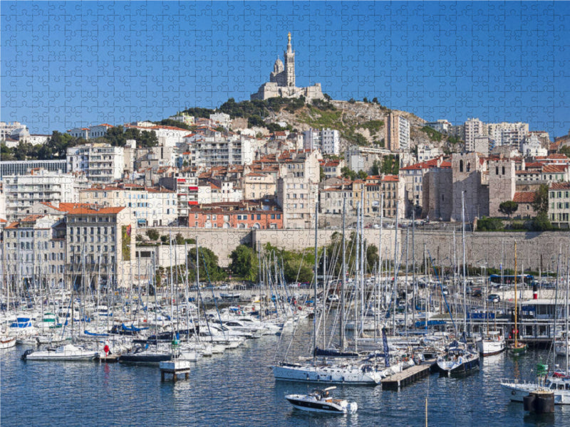 Blick auf den Vieux Port und Notre-Dame de la Garde - CALVENDO Foto-Puzzle