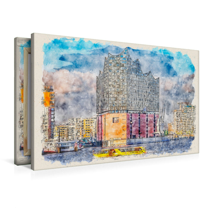 Toile textile haut de gamme Toile textile haut de gamme 90 cm x 60 cm paysage Hambourg Elbphilharmonie 