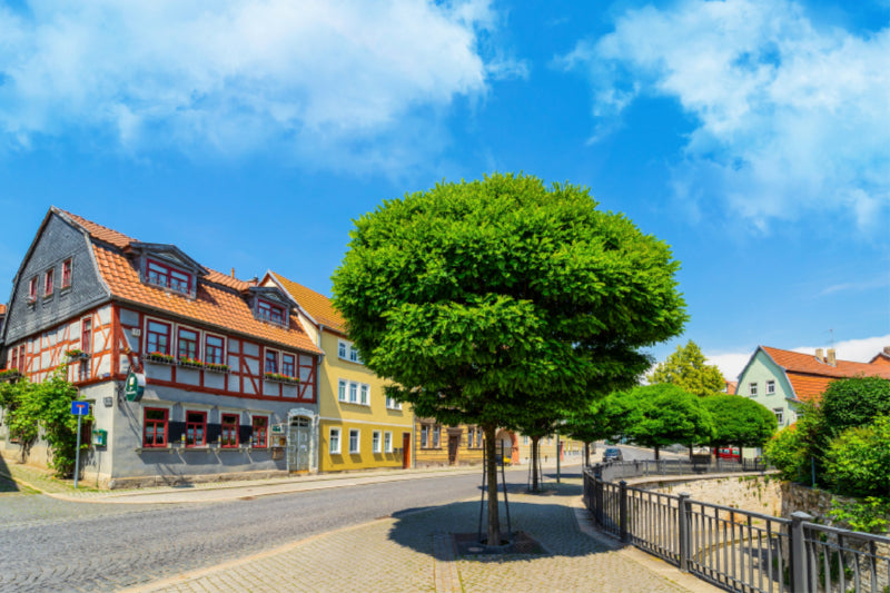 Premium Textil-Leinwand Premium Textil-Leinwand 120 cm x 80 cm quer Mühlhäuser Straße mit Blick zum Restaurant "Zur Weintraube"