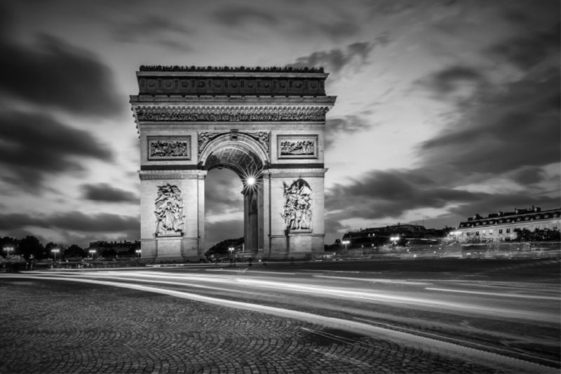 Toile textile premium Toile textile premium 120 cm x 80 cm paysage PARIS Arc de Triomphe en monochrome 