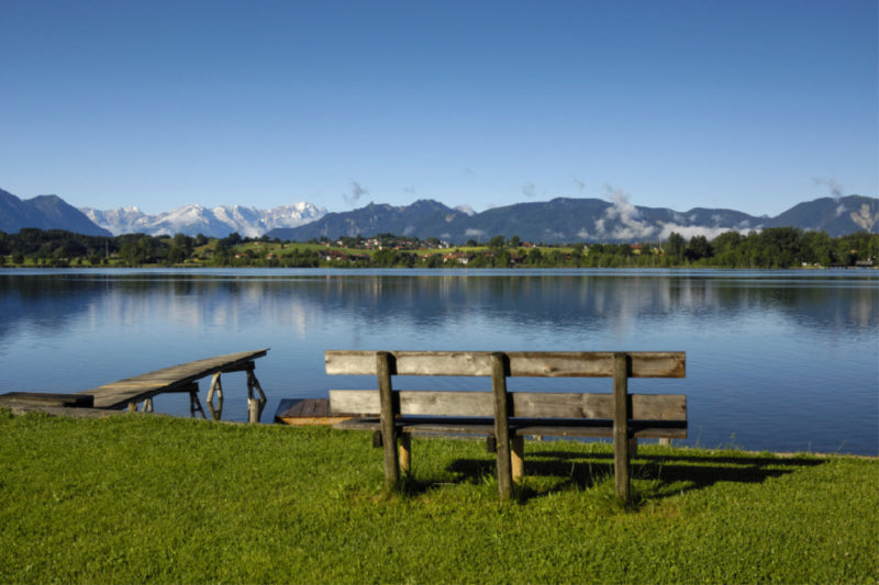 Toile textile haut de gamme Toile textile haut de gamme 120 cm x 80 cm sur le Riegsee avec vue sur les montagnes du Wetterstein avec la Zugspitze 