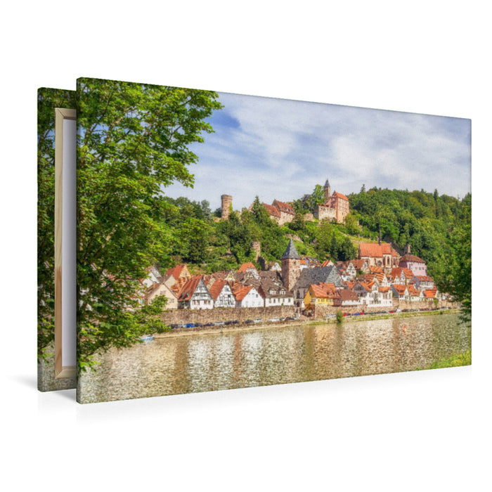 Premium Textil-Leinwand Premium Textil-Leinwand 120 cm x 80 cm quer Altstadt und Schloss Hirschhorn