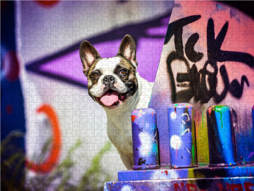 French Bulldog sitzt vor einer Graffitiwand - CALVENDO Foto-Puzzle - calvendoverlag 29.99