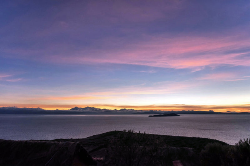 Toile textile premium Toile textile premium 120 cm x 80 cm paysage Ambiance matinale sur le lac Titicaca 