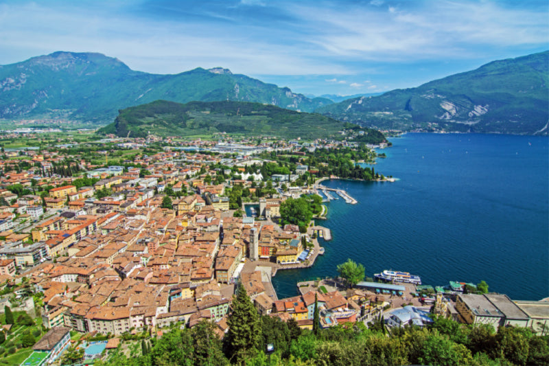 Toile textile haut de gamme Toile textile haut de gamme 120 cm x 80 cm paysage Vue depuis le Bastione sur Riva del Garda et le lac 