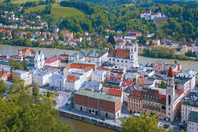 Toile textile premium Toile textile premium 75 cm x 50 cm à travers les Trois Rivières Ville de Passau 