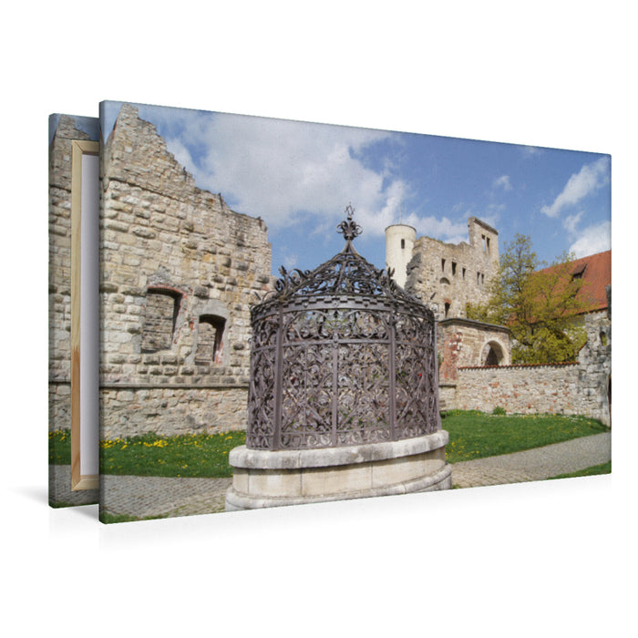 Premium textile canvas Premium textile canvas 120 cm x 80 cm landscape Fountain at Hellenstein Castle 