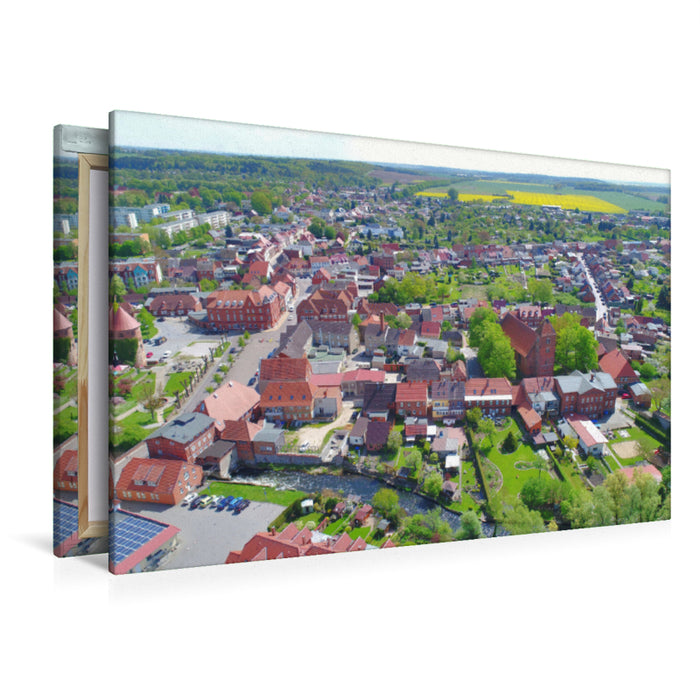 Premium textile canvas Premium textile canvas 120 cm x 80 cm landscape Lübz - old town panorama 