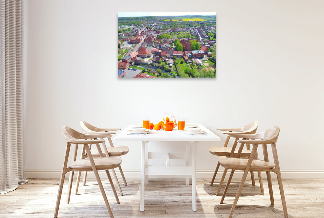 Premium textile canvas Premium textile canvas 120 cm x 80 cm landscape Lübz - old town panorama 