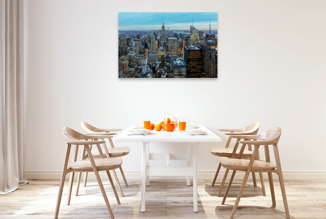 Premium Textil-Leinwand Premium Textil-Leinwand 120 cm x 80 cm quer Top of the Rock, Aussicht am Abend vom Rockefeller Center