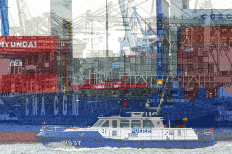 Premium Textil-Leinwand Premium Textil-Leinwand 90 cm x 60 cm quer WS 31 auf Streifenfahrt durch den Hafen