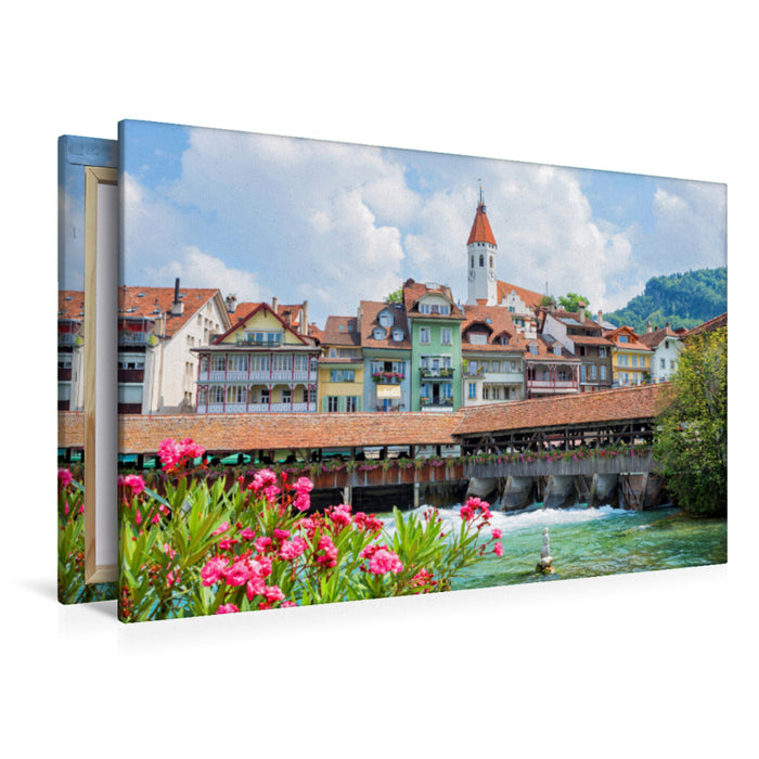 Premium textile canvas Premium textile canvas 120 cm x 80 cm landscape Historic old town of Thun 