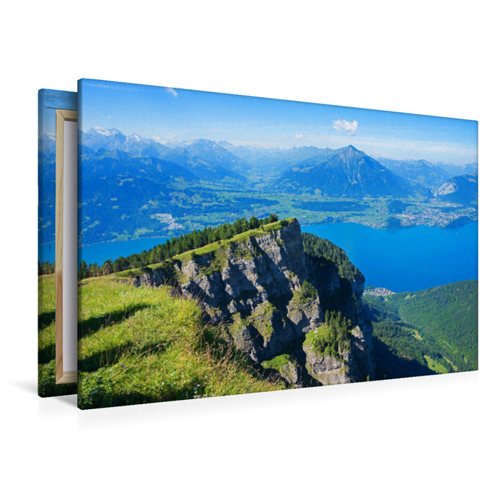 Premium Textil-Leinwand Premium Textil-Leinwand 120 cm x 80 cm quer Blick vom Niederhorn auf den Thunersee