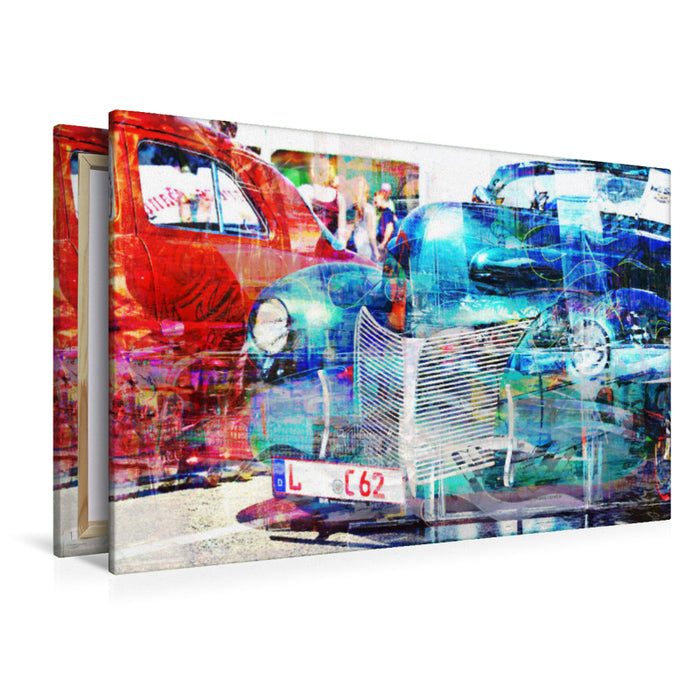 Premium textile canvas Premium textile canvas 120 cm x 80 cm landscape American classic cars 