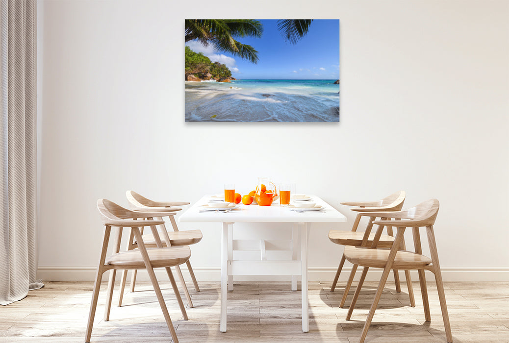 Premium textile canvas Premium textile canvas 120 cm x 80 cm landscape A motif from the calendar Seychelles - The last paradise on earth 